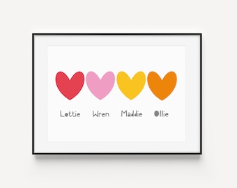 MOTHERS DAY PRINT - Siblings Mothers Day Gift - Love Hearts Print - Family names print - Mothers Day Gift - Personalised Print