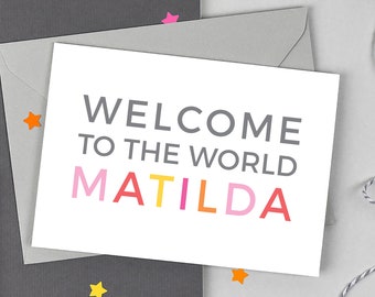 Personalised Baby Girl Card - Welcome to the World, New Baby Card, Baby Girl Card, Greeting Card