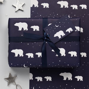 Polar Bears Wrapping Paper Set - Christmas gift wrap - star wrapping paper - eco friendly wrapping paper