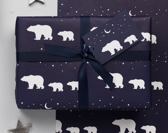 Polar Bears Wrapping Paper Set - Christmas gift wrap - star wrapping paper - eco friendly wrapping paper