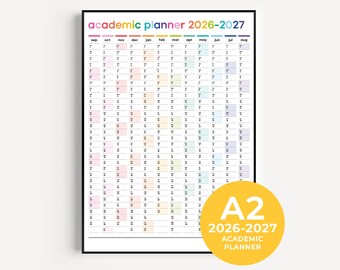 2026-2027 Academic Wall Planner | A2 Wall Calendar | Portrait | Multicolour