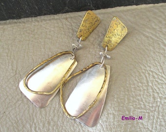 Boucles d'oreilles en argent massif et laiton by Emilia-M