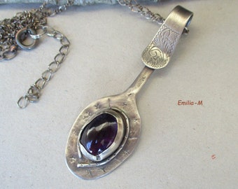 Rustic Collier cuillère en argent massif et améthyste by  Emilia-M