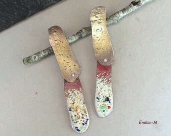 brass and copper enamel earrings by emilia-m