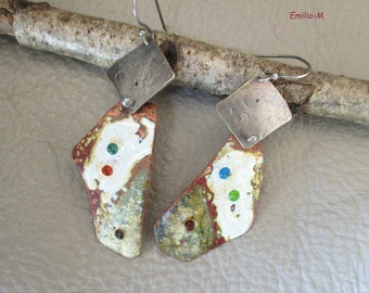 Boho sterling silver earrings and torch fired enamel, Artisan jewelry by Emilia M