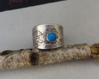 Bague recyclée en argent massif et turquoise by Emilia-M