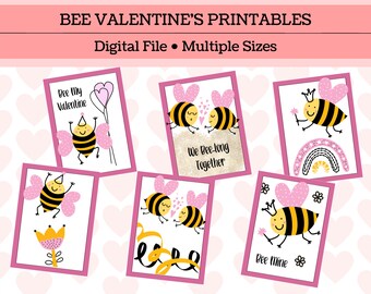 Bumble Bee Valentine's Printable Cards | DIGITAL FILE | Multiple Sizes | Great for Classrooms!