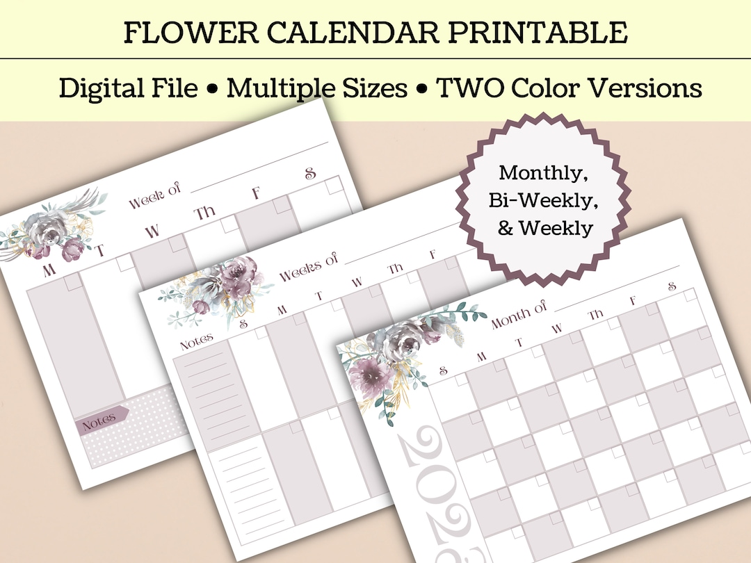2023 Printable Flower Calendar DIGITAL FILE Monthly - Etsy