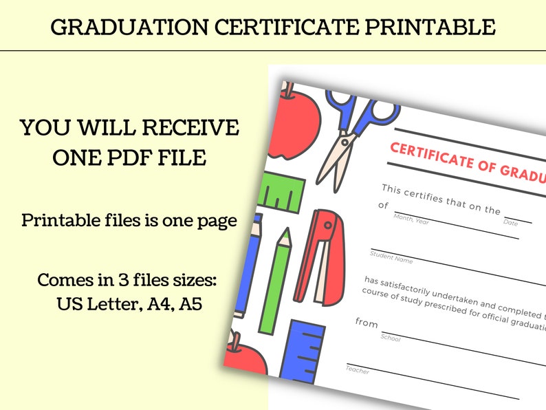 Fall Graduation Certificate Graduation Certificate Printable | DIGITAL FILE | Great for Classrooms ...