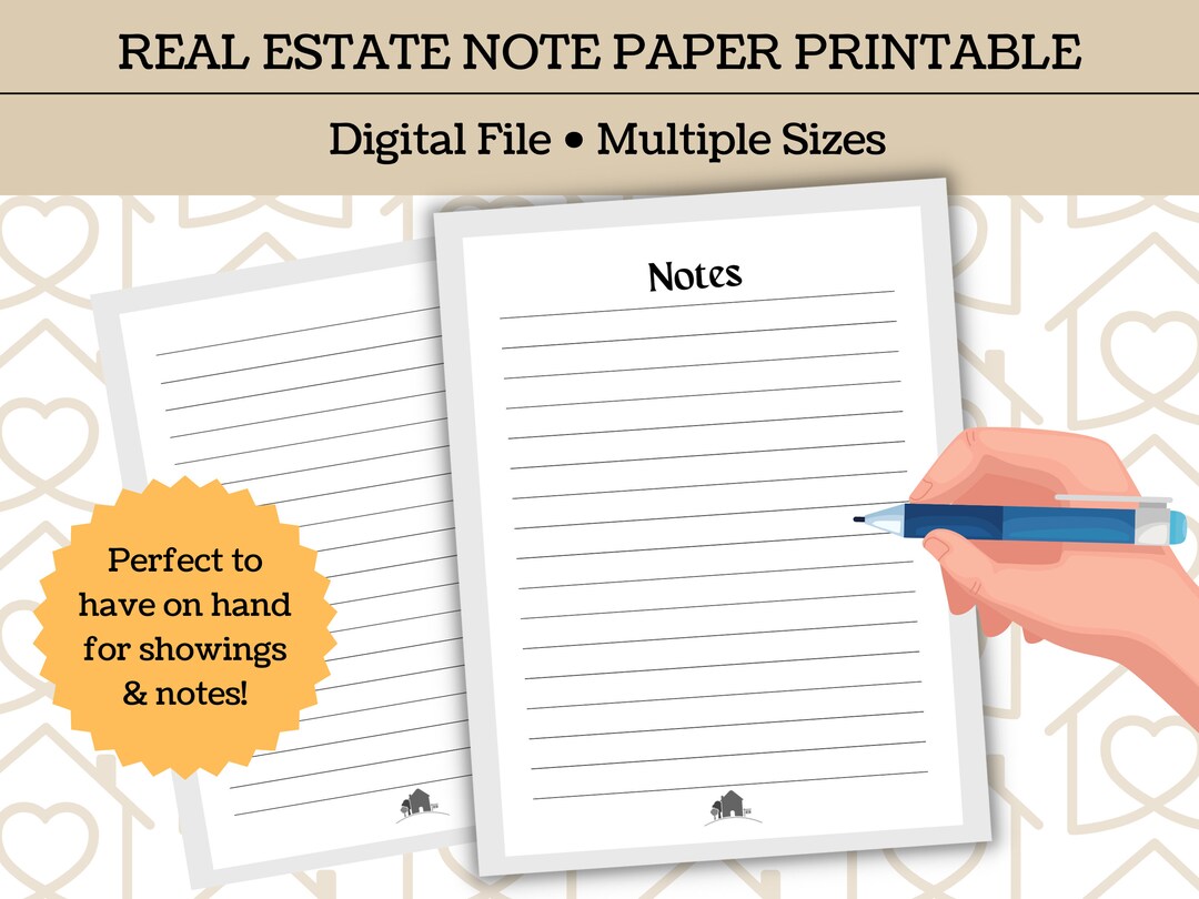 Realtor Notes Real Estate Note Paper Printable | DIGITAL FILE | Real Estate ...