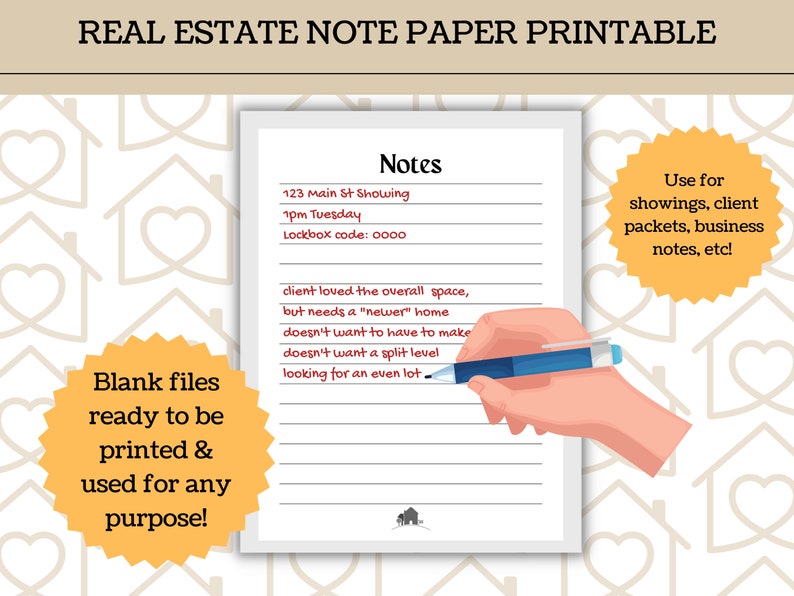 Realtor Notes Real Estate Note Paper Printable | DIGITAL FILE | Real Estate ...