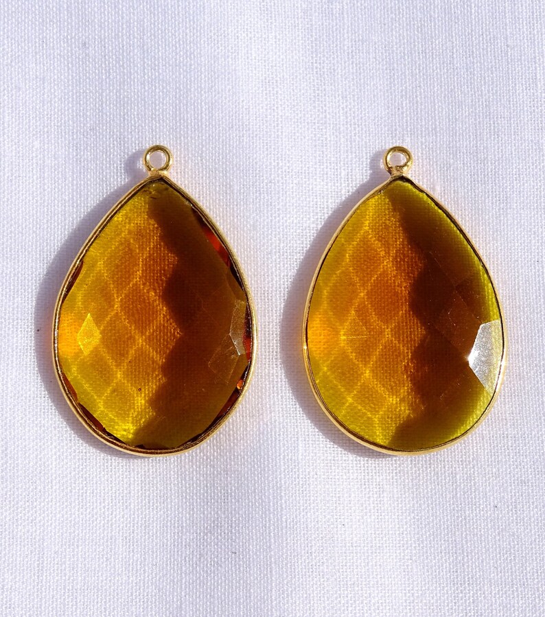 2 pcs Bear Quartz Hydro Faceted Pear Drop Bezel 24k Gold 925 Silver Black Plated Single Bail Charm Pendant For Making Handmade Jewelry.