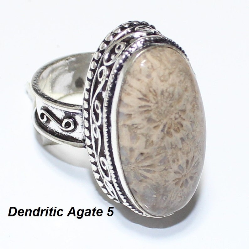 Dendritic Agate Sodolite Green Moss Agate Pink Agate Ring Silver Overlay Fashion Jewellery Handmade Jewelry Vintage 7.50 US Size Sale