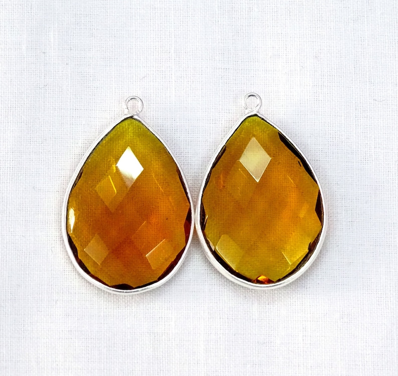 2 pcs Bear Quartz Hydro Faceted Pear Drop Bezel 24k Gold 925 Silver Black Plated Single Bail Charm Pendant For Making Handmade Jewelry.