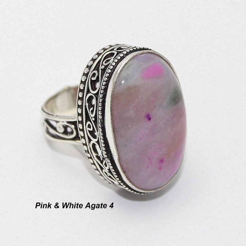 Dendritic Agate Sodolite Green Moss Agate Pink Agate Ring Silver Overlay Fashion Jewellery Handmade Jewelry Vintage 7.50 US Size Sale