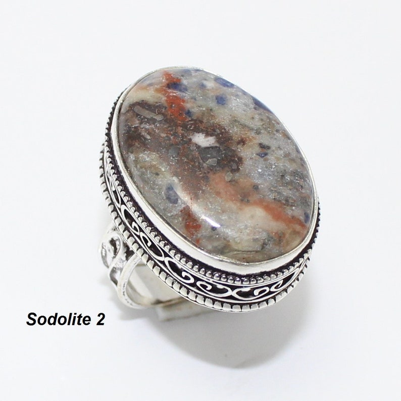 Dendritic Agate Sodolite Green Moss Agate Pink Agate Ring Silver Overlay Fashion Jewellery Handmade Jewelry Vintage 7.50 US Size Sale
