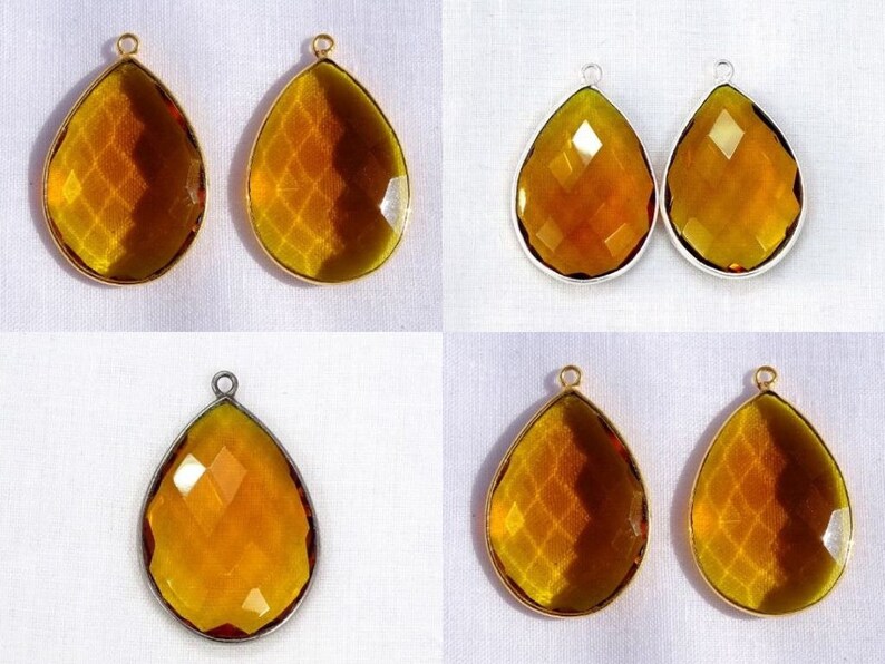 2 pcs Bear Quartz Hydro Faceted Pear Drop Bezel 24k Gold 925 Silver Black Plated Single Bail Charm Pendant For Making Handmade Jewelry.