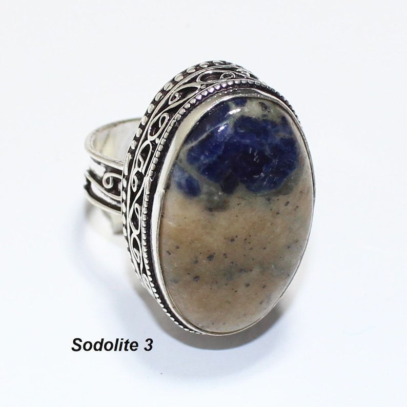 Dendritic Agate Sodolite Green Moss Agate Pink Agate Ring Silver Overlay Fashion Jewellery Handmade Jewelry Vintage 7.50 US Size Sale