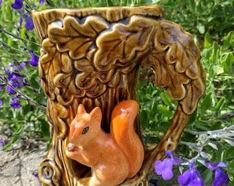 SylvaC 4241 squirrel jug - woodland - tree trunk - vase - midcentury