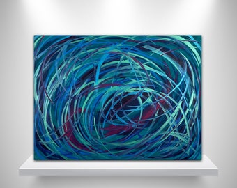 Tangle No 6, abstract artwork, acrylic on canvas, metallic, vibrant, turquoise, blue, green, hand-painted, original, wall art