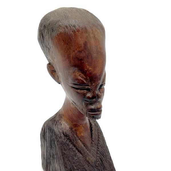 Afrikaanse Sculptuur, Beeldje Buste Man, Handgesneden