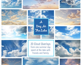 A Day At The Lake Collection of 20 Cloud Overlays for Photoshop & Photoshop Elements Instant Digital Download