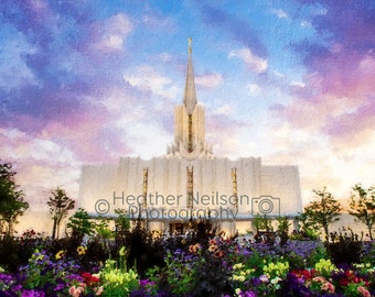 Jordan River Temple Digital Painting Print on Fine art Giclee 1.5in Canvas wrap LDS Temple Wedding Baptism Gift Decor