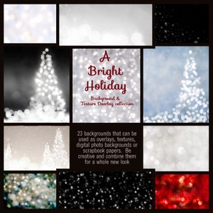 Una colección de vacaciones brillante de superposiciones de Navidad digital fondos para fotos tarjetas de álbumes de recortes. Descarga instantánea de Photoshop
