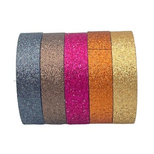 Syntego 5 rollen washitape met glitters decoratieve knutselset Gekleurde tape, plakband, logboek, knutseltape