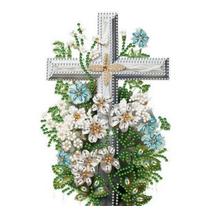 5D DIY Floral Cross Diamond Painting Kit Embroidery Rhinestone Acrylic Table top Ornament Decoration