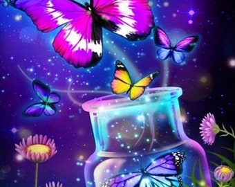 5D DIY Magical Butterfly in a Jar Diamond Art Painting for Adults 30cm x 40cm Embroidery Rhinestone Canvas by Numbers