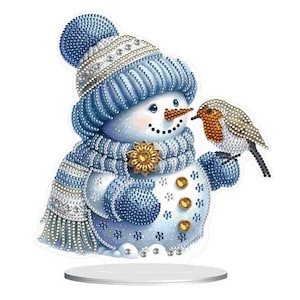 5D DIY Boneco de neve azul com Robin Kit de pintura de diamante de Natal Bordado Strass Acrílico Decoração de mesa