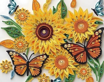 5D DIY Sunflower and Butterfly Diamond Painting Art Painting for Adults 30cm x 30cm Crystal Embroidery Rhinestone Canvas by Numbers