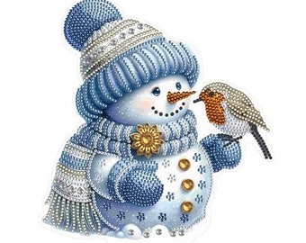 Snowman & Robin Diamond Art Painting Kit | Christmas Table Decoration | 5D Round Drill Diamond Art Craft for Adults | Festive DIY