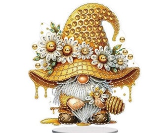 Kit de pintura de diamantes con diseño de gnomo de panal para mesa / Kit de manualidades 5D de arte con diamantes redondos para adultos