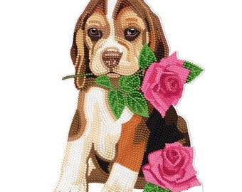 Diamond Art Painting Kit Beagle Puppy : Rose (28..) | 5D DIY Diamond Art Round Drill Craft Kit for Adults