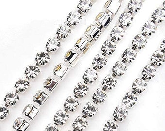 Diamante Chain Trim 1 Metre x 3mm | Sew On Rhinestone Ribbon Trim for Wedding Dresses, Card Making, Sewing & Crafts