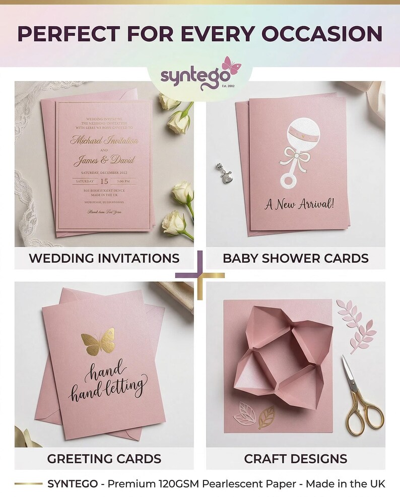10 x A4 Card Petals Pink Pearlescent Shimmer 290gsm / 110lb Cover Card Making Invitations image 7