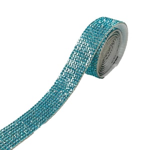Blau Selbstklebende Strass Rolle 1 Yard (91.44cm) 8 Reihe Super Sparkly Kristall Strass