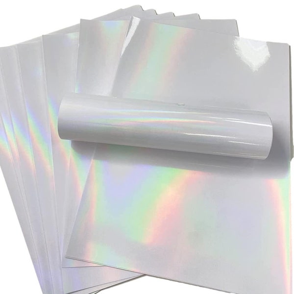 Feuilles de superposition de vinyle transparent holographique auto-adhésives imprimables, autocollants pour imprimantes laser et à jet d'encre