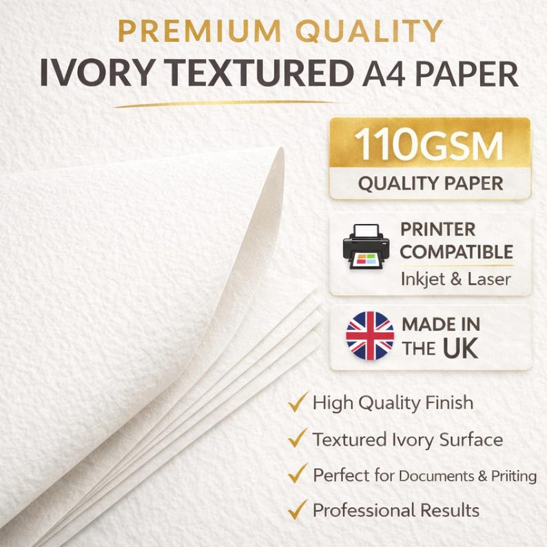 100 X A4 Sheets Ivory Paper Textured 120gsm Suitable for Inkjets and ...