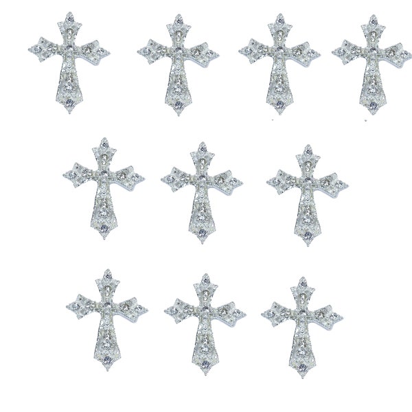 10pcs Silver Diamante Rhinestone Cross Embellishments Flat Back with Sparkly Grade A Rhinestones