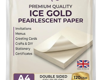 Ivory Gold Shimmer Paper Sheets – Pearlescent Card Making, 120gsm, 10 Pack