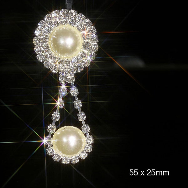 10 x Pearl and Diamante Drop Pendant Flatback Embellishment For Wedding Invitations with quality Crystal Rhinestones & Pearls (EM24)