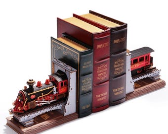 Vintage Train DIY Book Nook Kit - Wooden 3D Puzzle Bookshelf Insert Diorama | Handcrafted Decorative Bookend Book Nook Gift