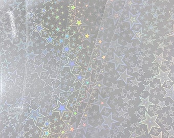 10 Sheets Self Adhesive Stars Transparent Holographic Vinyl Overlay Sheets Stickers