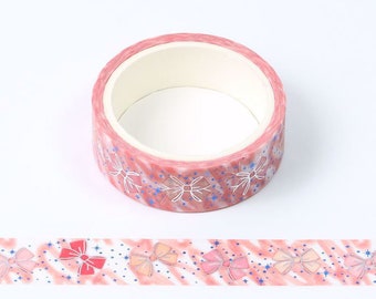 Pink, Blue and Silver Foil Bow Washi Tape 15mm x 5m Bullet Journal