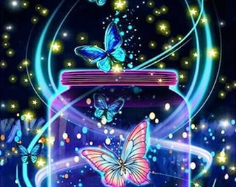 5D DIY Magical Butterfly in a Jar Diamond Art Painting for Adults 30cm x 40cm Embroidery Rhinestone Canvas by Numbers