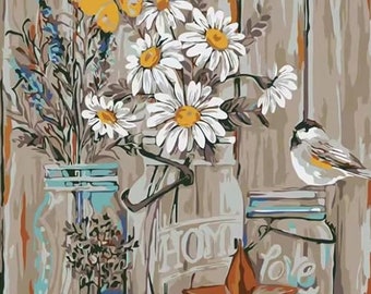 Diamond Art Painting Kit Daisy Vase Starfish | 5D Diamond Art 30cm x 40cm | Round Drill Craft Kit for Adults