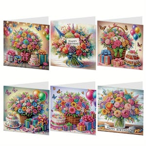 6 Stück DIY Diamant Malerei Grußkarten Kit Blumenstrauß Geburtstagskarten Diamant Kunst Kit